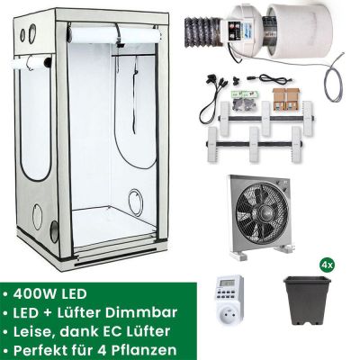 Homebox Q100+ Growset mit Sanlight 400W LED Set & Prima Klima EC-Lüfter