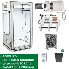 Homebox Q100 Growset mit Sanlight 400W LED Set & Prima Klima EC-Lüfter
