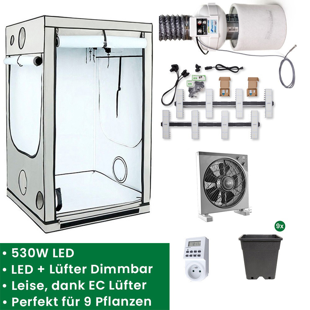 Homebox Q120 Growset mit Sanlight 530W LED Set & Prima Klima EC-Lüfter